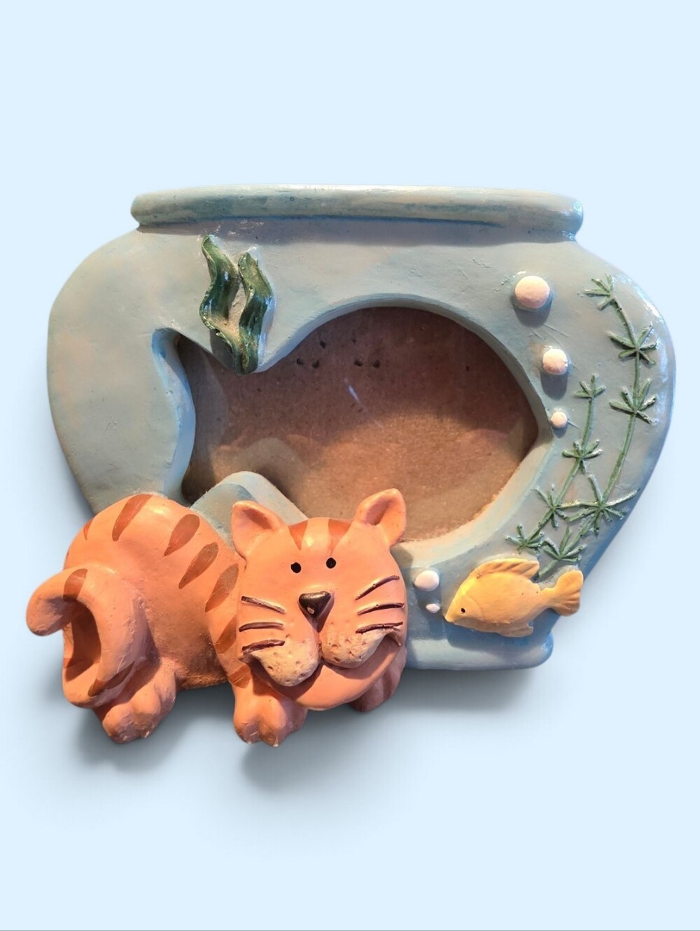 Cute Vintage Ceramic Orange Cat Fishbowl Picture Frame 4x3